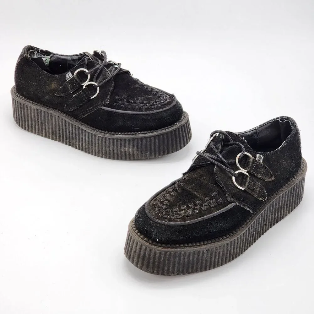 T.U.K. TUK Vintage Viva Mondo Creepers Platform Shoes Black Suede Women's Size 7